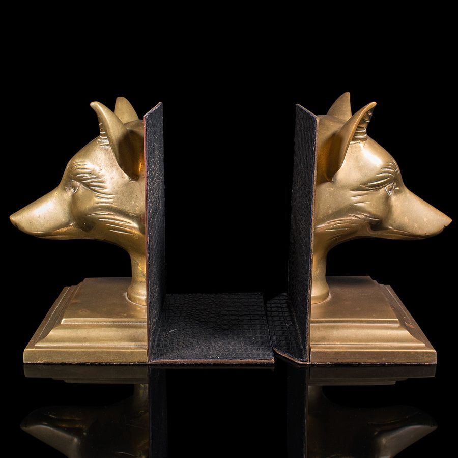 Antique Pair Of Antique Fox Bookends, English, Brass, Decorative, Book Rest, Victorian
