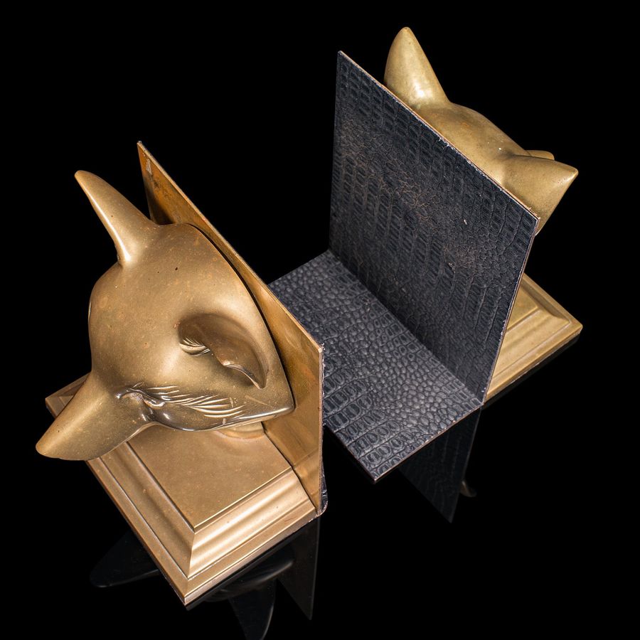 Antique Pair Of Antique Fox Bookends, English, Brass, Decorative, Book Rest, Victorian