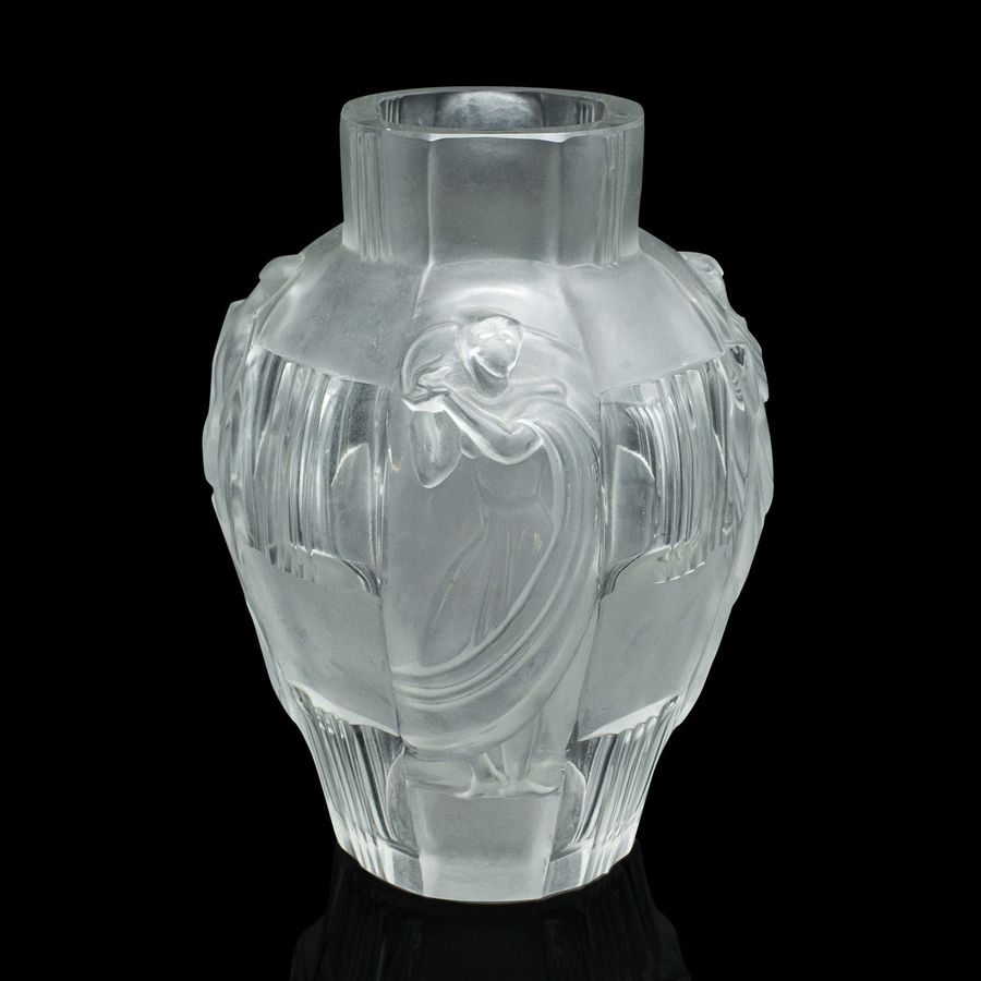 Antique Pair Of Antique Art Nouveau Flower Vases, French, Frosted Glass, After Lalique