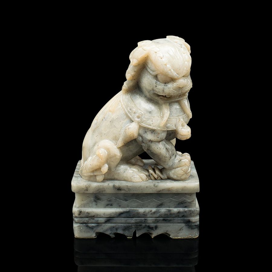 Antique Pair Of Vintage Oriental Dog Bookend, Chinese, Soapstone, Dog of Fo, Victorian