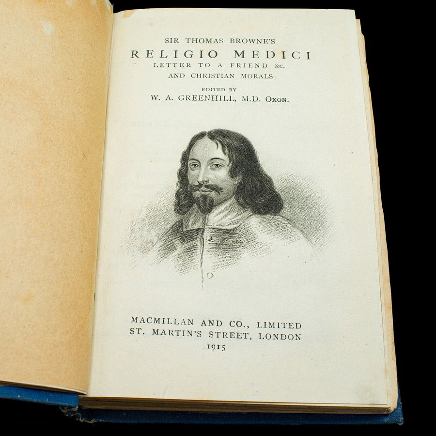 Antique Antique Book, Religio Medici, Sir Thomas Browne, English Language, Dated 1915