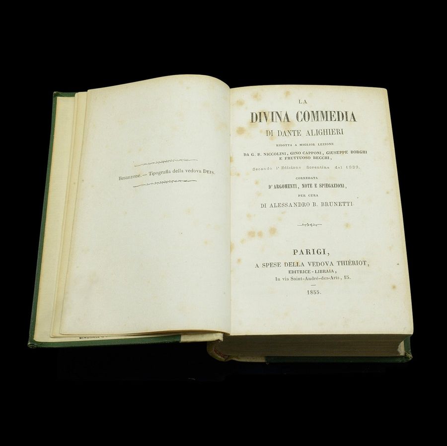 Antique Antique Book La Divina Commedia, Italian Language, Dante, Divine Comedy, 1855