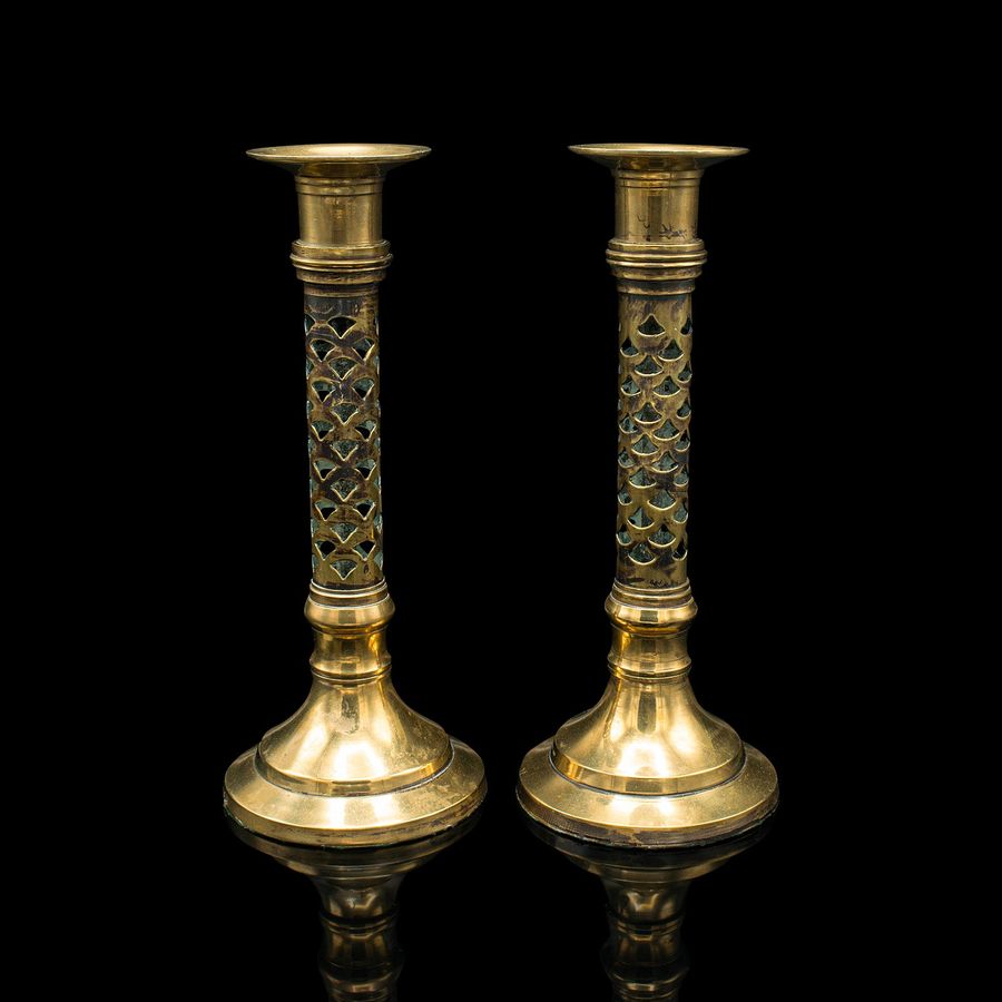 Antique Antique Ecclesiastical Candlesticks, English, Brass, Aesthetic Period, Victorian