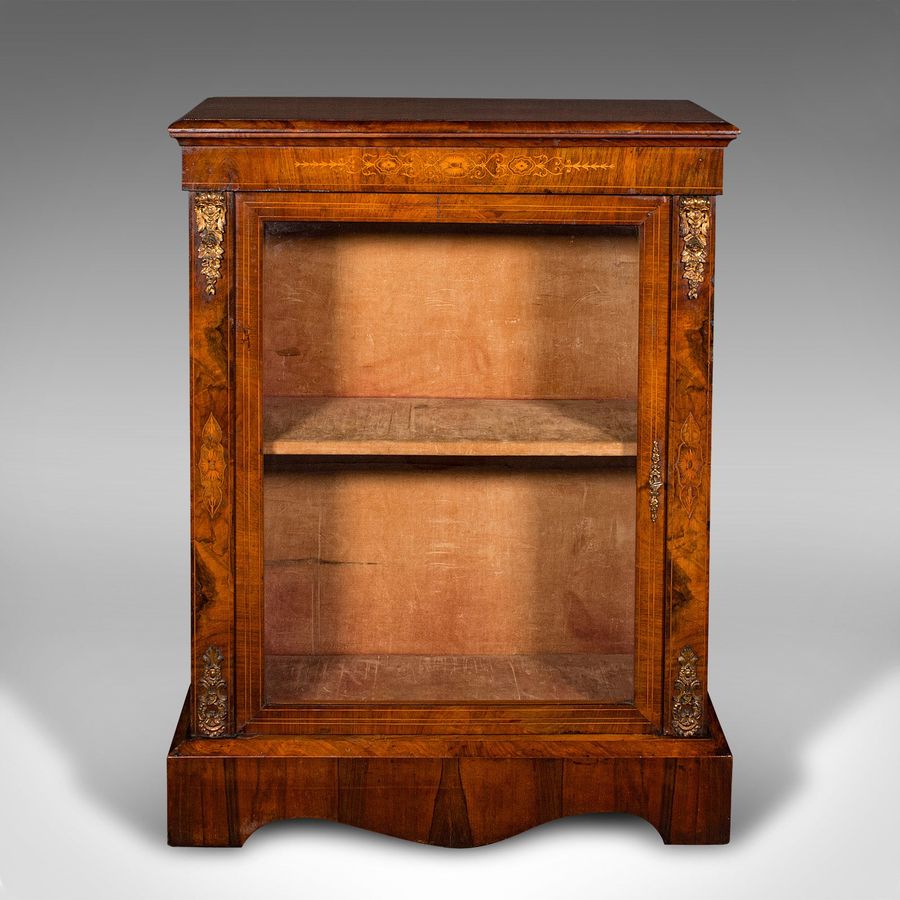 Antique Antique Pier Cabinet, English, Walnut, Boxwood Inlay, Display Cupboard, Regency