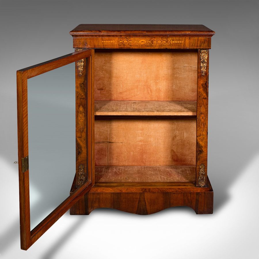 Antique Antique Pier Cabinet, English, Walnut, Boxwood Inlay, Display Cupboard, Regency