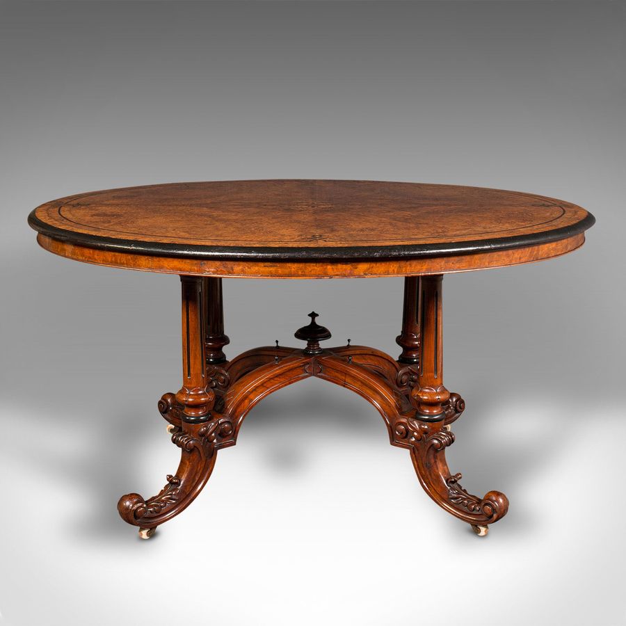 Antique Antique Oval Looe Table, English, Walnut, 4 Seat, Centrepiece, Early Victorian