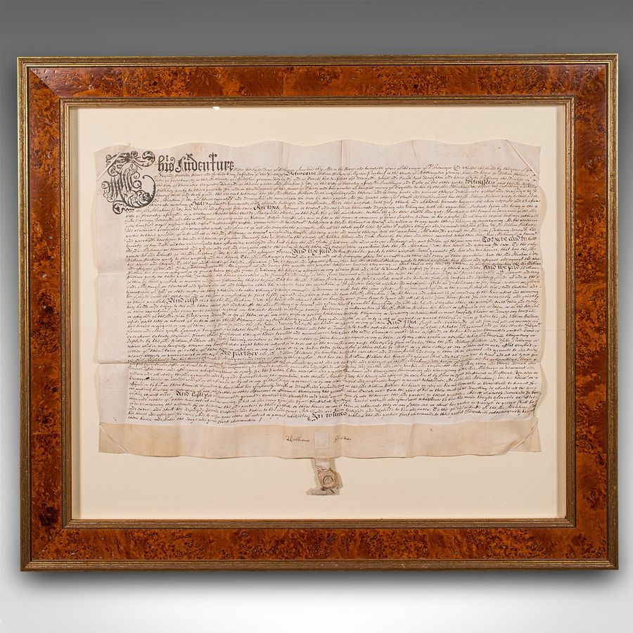 Antique Antique Framed Indenture, English, Vellum, Document, 17th Century, Dated 1671