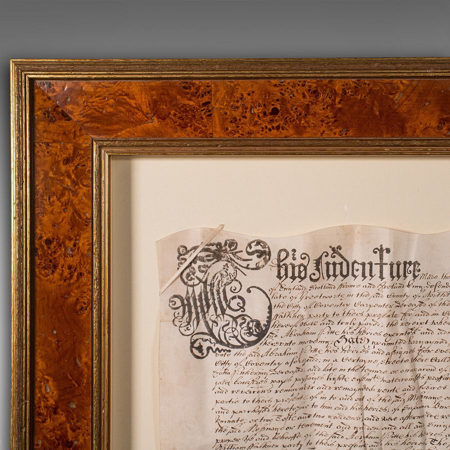 Antique Antique Framed Indenture, English, Vellum, Document, 17th Century, Dated 1671