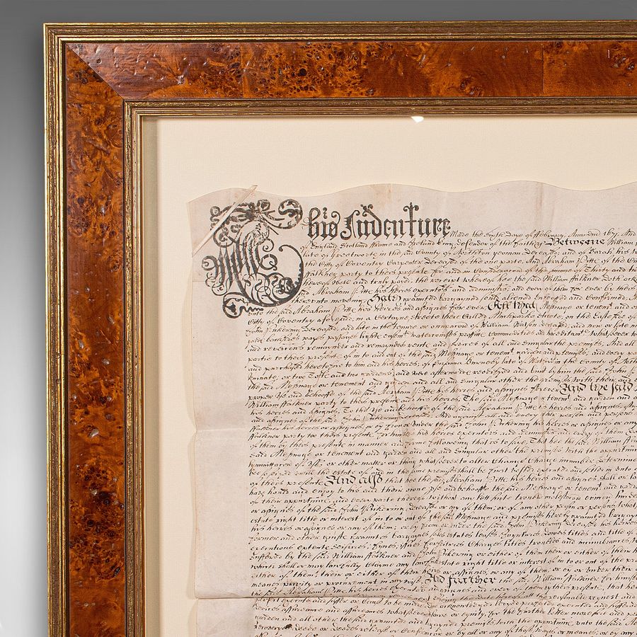 Antique Antique Framed Indenture, English, Vellum, Document, 17th Century, Dated 1671