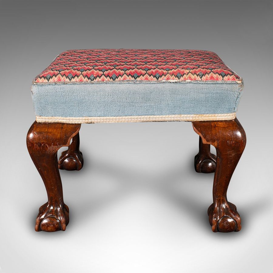 Antique Antique Fireside Stool, English, Needlepoint, Footstool, Early Victorian, C.1850