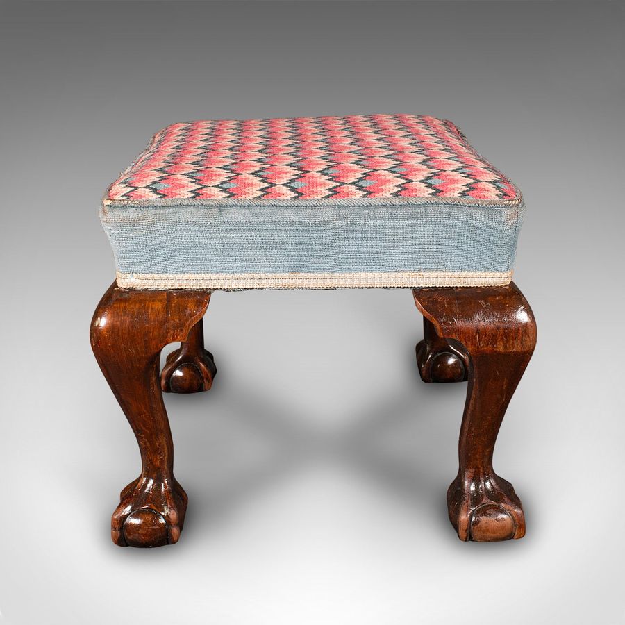 Antique Antique Fireside Stool, English, Needlepoint, Footstool, Early Victorian, C.1850