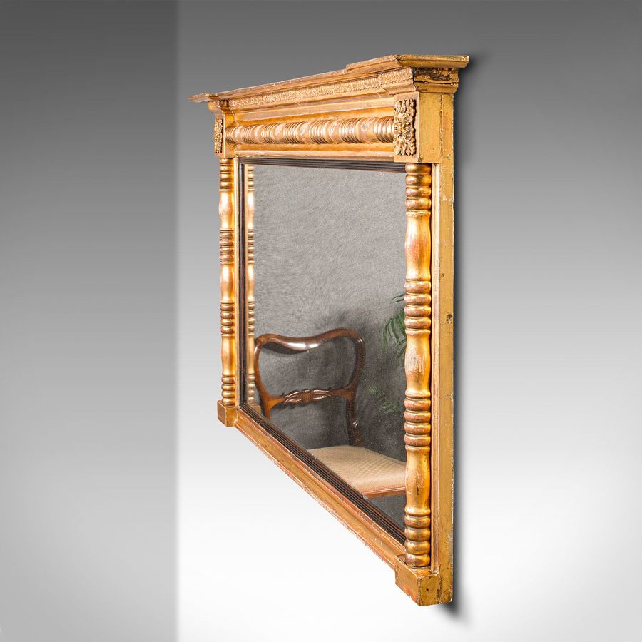 Antique Large Antique Overmantle Mirror, English, Giltwood, Mercury Glass, Regency, 1820