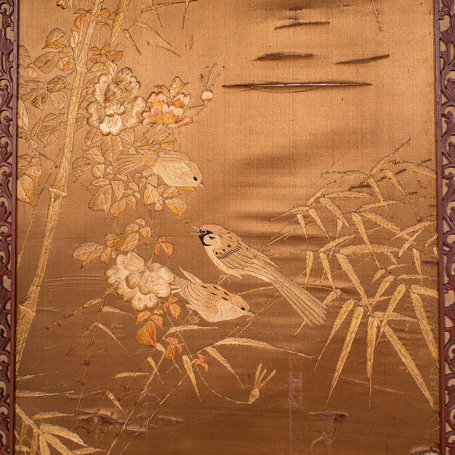Antique Antique Photographic Prop Screen, Japanese, Silk Cotton, Room Divider, Victorian