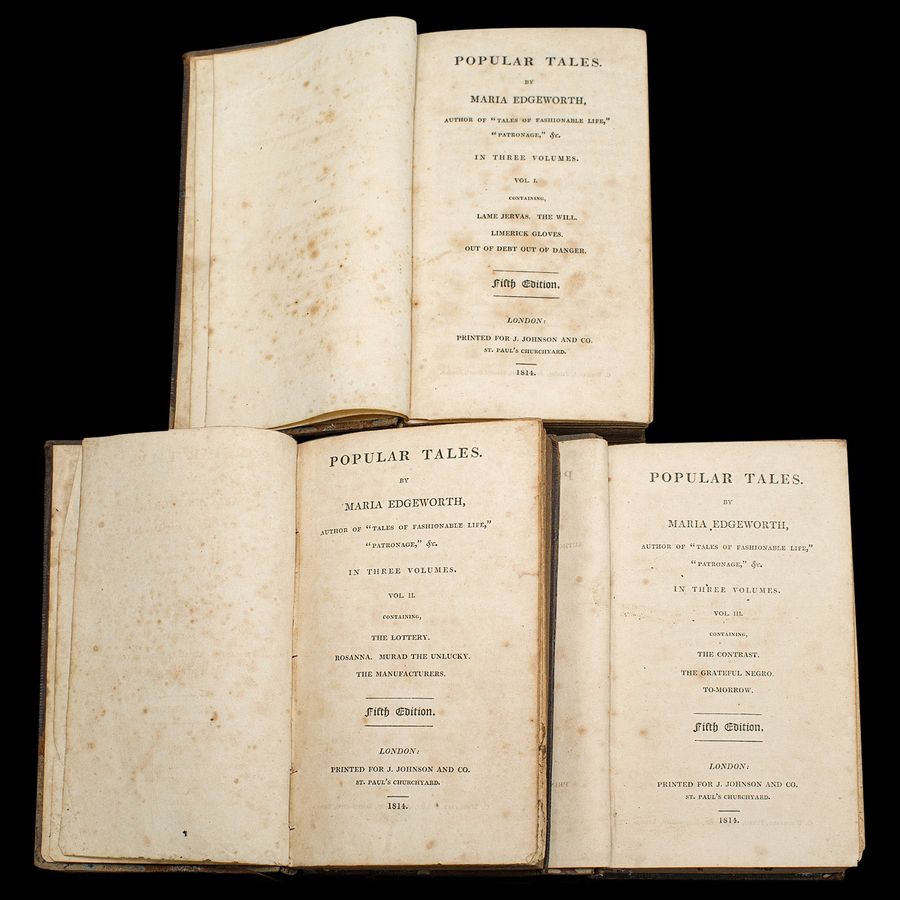 Antique Set Of Antique Fiction Books, Popular Tales, Maria Edgeworth, English, Georgian