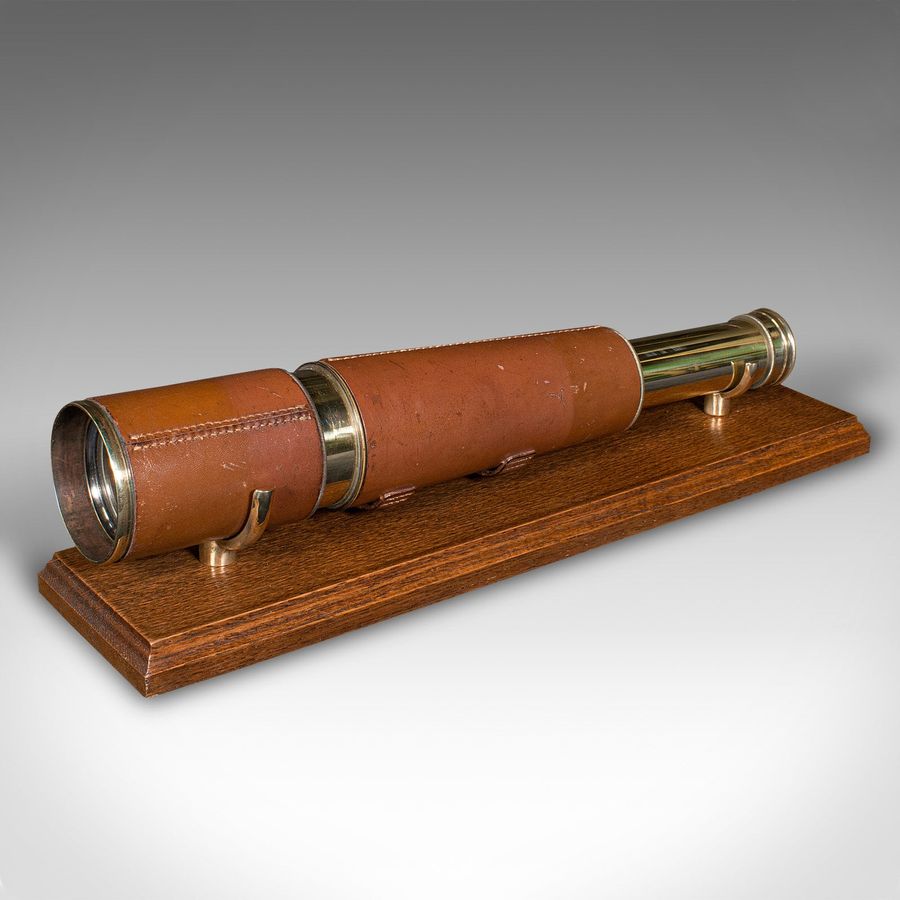 Antique 3 Draw Telescope, English, Brass, Leather, Terrestrial, Astro, Great War