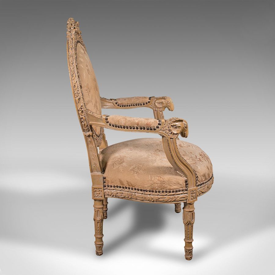 Antique Antique Carved Armchair, French, Show Frame, Fauteuil Chair, Victorian, C.1870
