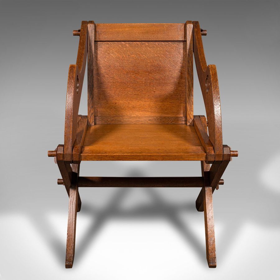 Antique Antique Glastonbury Chair, English Oak, Ecclesiastic Armchair, Gothic, Victorian