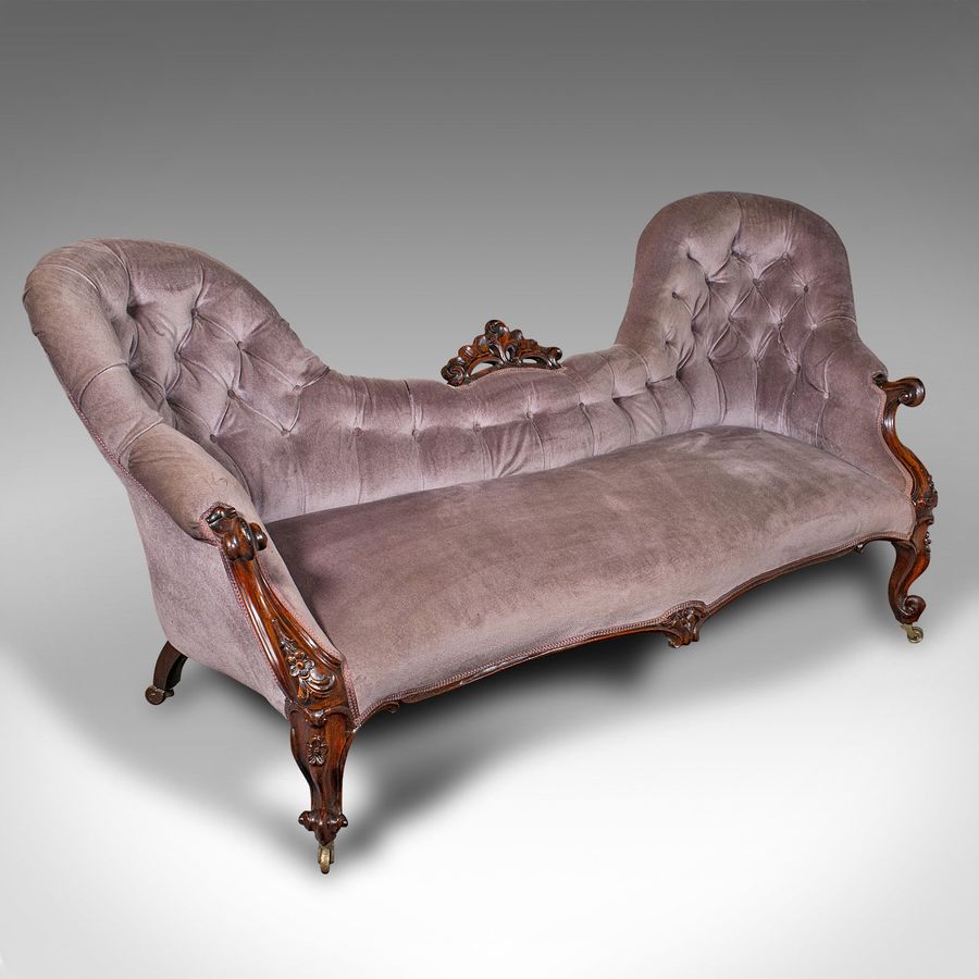 Antique Double Spoon Back Settee, English, 3 Seat, Sofa, Early Victorian, C.1840