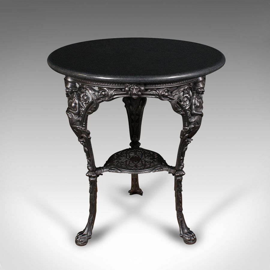 Antique Antique Britannia Table, English, Cast Iron, Marble, Wine, Side, Victorian, 1850