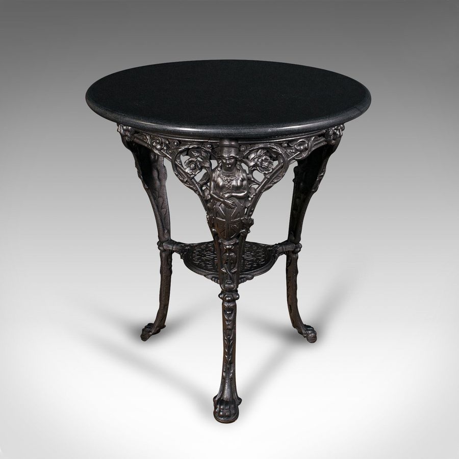Antique Antique Britannia Table, English, Cast Iron, Marble, Wine, Side, Victorian, 1850