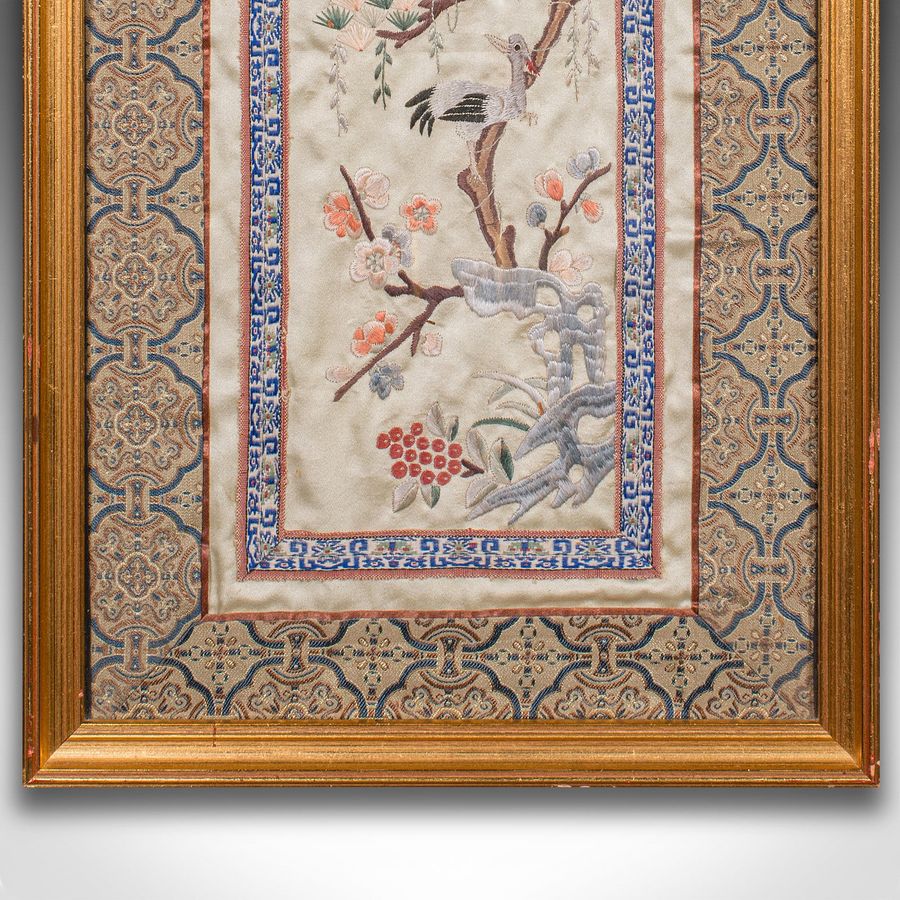 Antique Antique Decorative Panel, Japanese, Framed, Silk Cotton Embroidery, Victorian