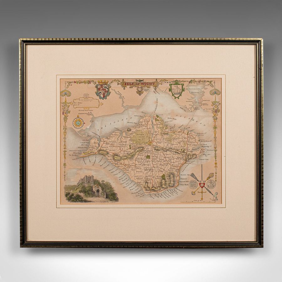 Antique Antique Lithography Map, Isle of Wight, English, Framed, Engraving, Cartography