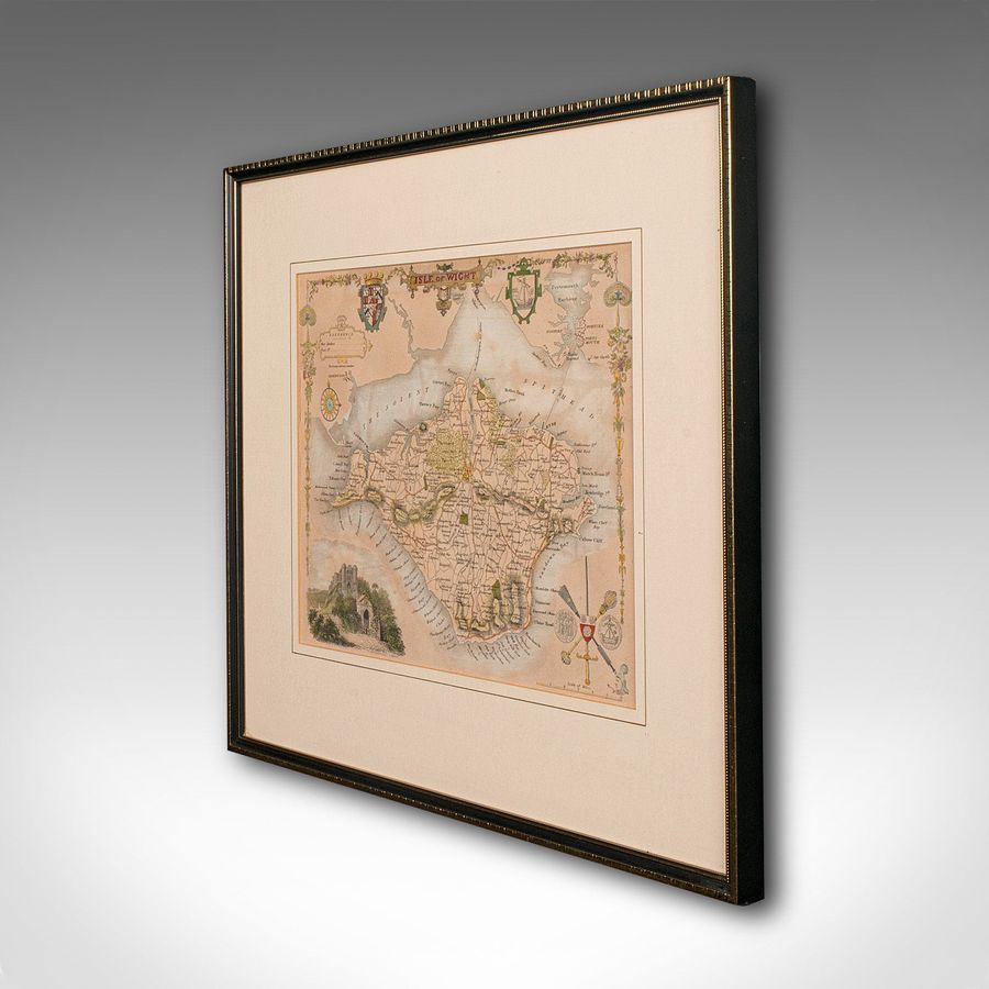 Antique Antique Lithography Map, Isle of Wight, English, Framed, Engraving, Cartography