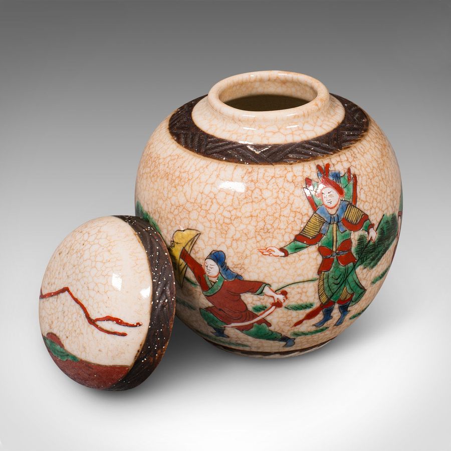 Antique Small Antique Spice Jar, Japanese, Ceramic, Decorative Pot, Victorian, C.1900