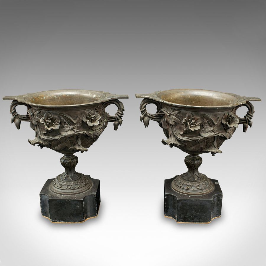 Antique Pair Of Antique Drinking Cups, Italian, Bronze, Goblets, Grand Tour, Victorian