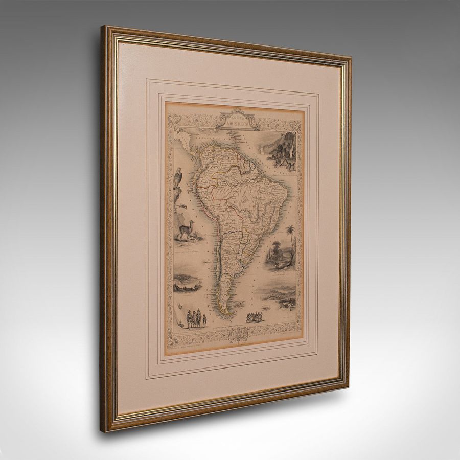 Antique Lithography Map, South America, English, Framed, Cartography, Victorian