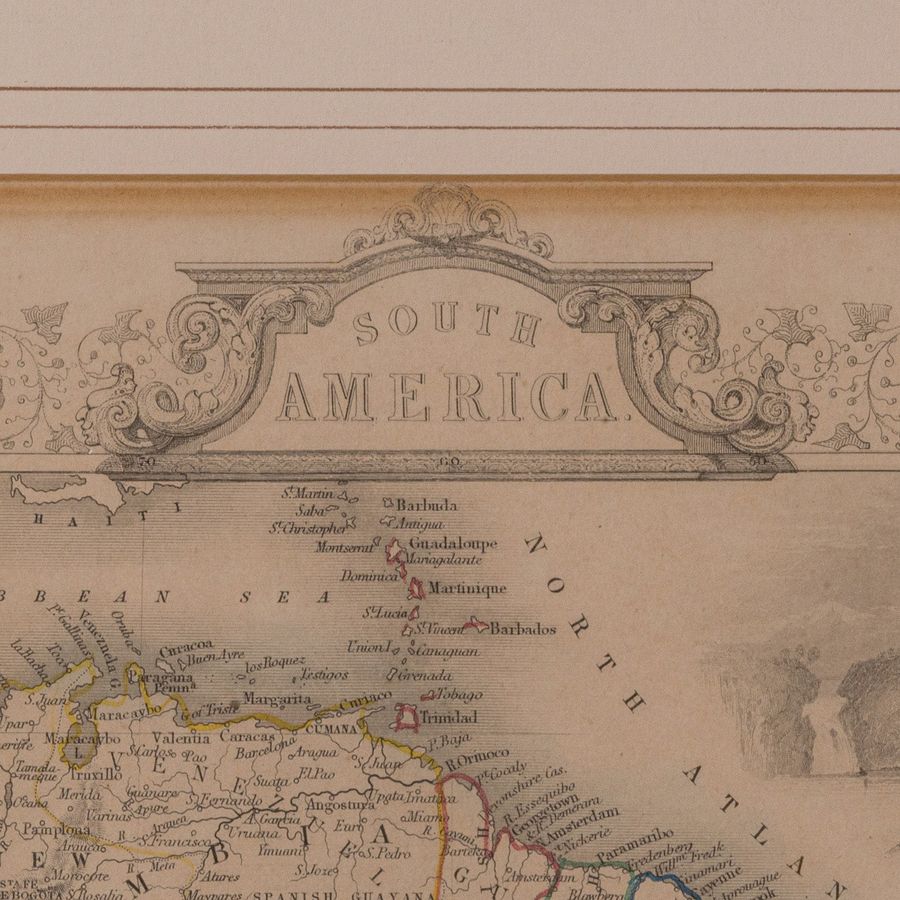 Antique Antique Lithography Map, South America, English, Framed, Cartography, Victorian