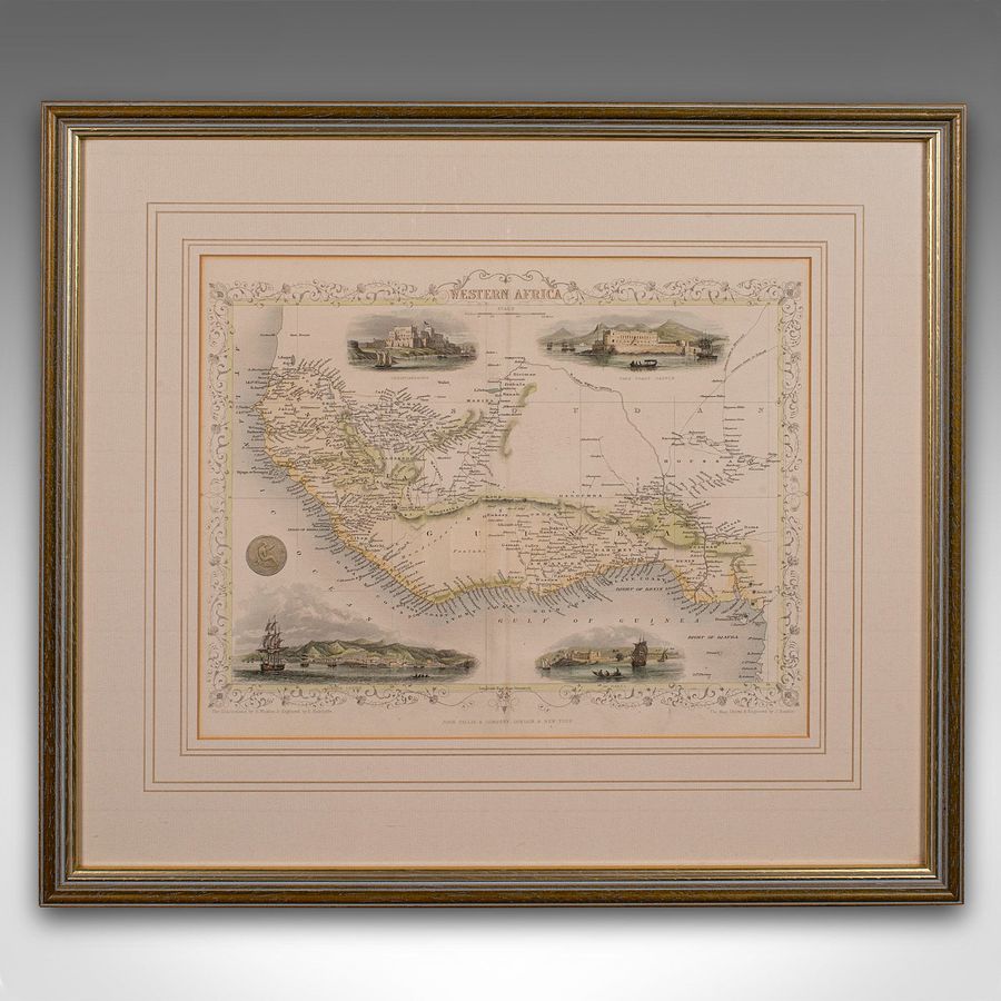 Antique Antique Lithography Map, West Africa, English, Framed, Cartography, Victorian