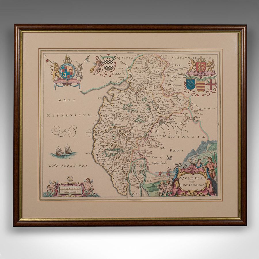 Antique Antique Lithography Map, Cumbria, English, Framed Cartography Interest, Georgian