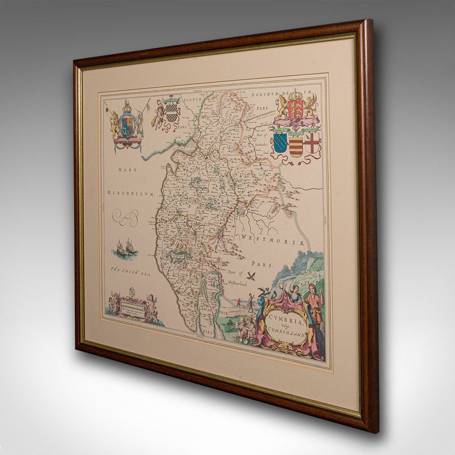Antique Antique Lithography Map, Cumbria, English, Framed Cartography Interest, Georgian