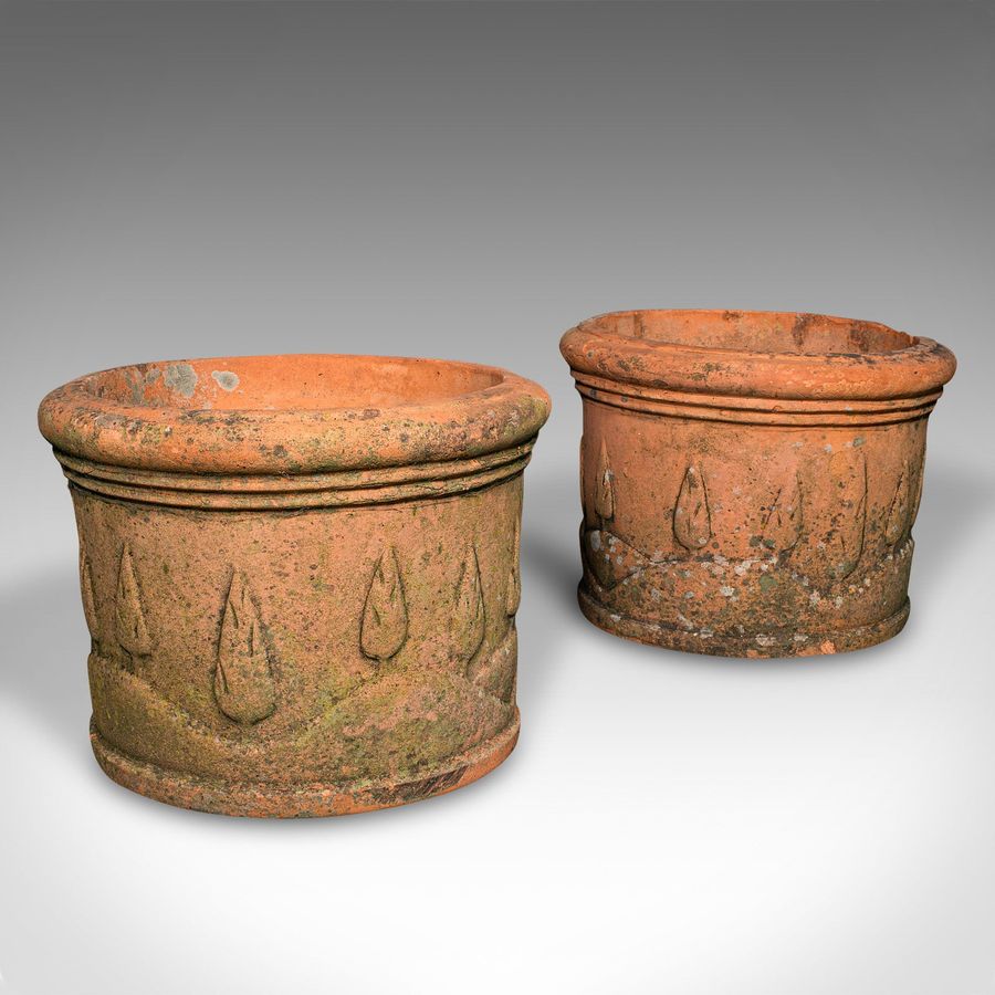 Pair Of Antique Decorative Planters, Italian, Terracotta, Jardiniere, Victorian