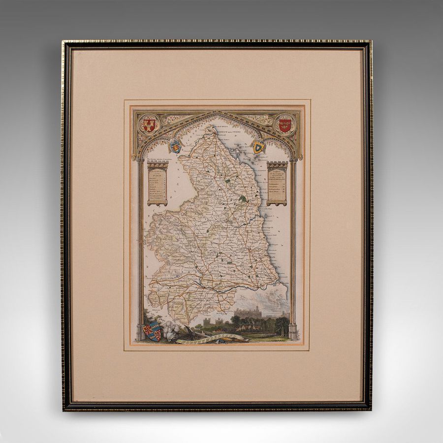 Antique Antique Lithography Map, Northumberland, English, Framed, Engraving, Cartography