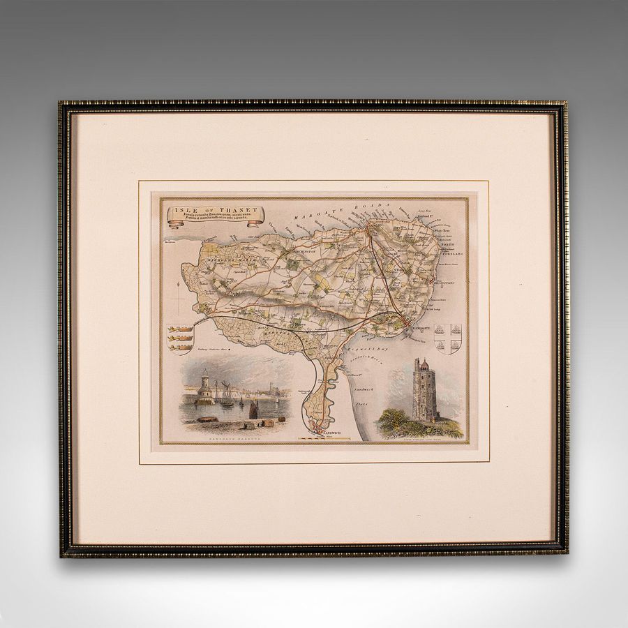 Antique Antique Lithography Map, Isle of Thanet, Kent, English, Cartography, Victorian