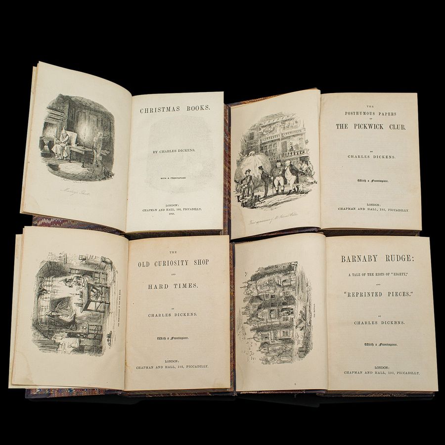 Antique Antique Book Set, 13 Vols Charles Dickens Novels, English, Fiction, Victorian