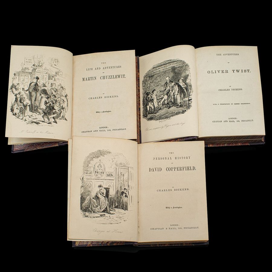 Antique Antique Book Set, 13 Vols Charles Dickens Novels, English, Fiction, Victorian