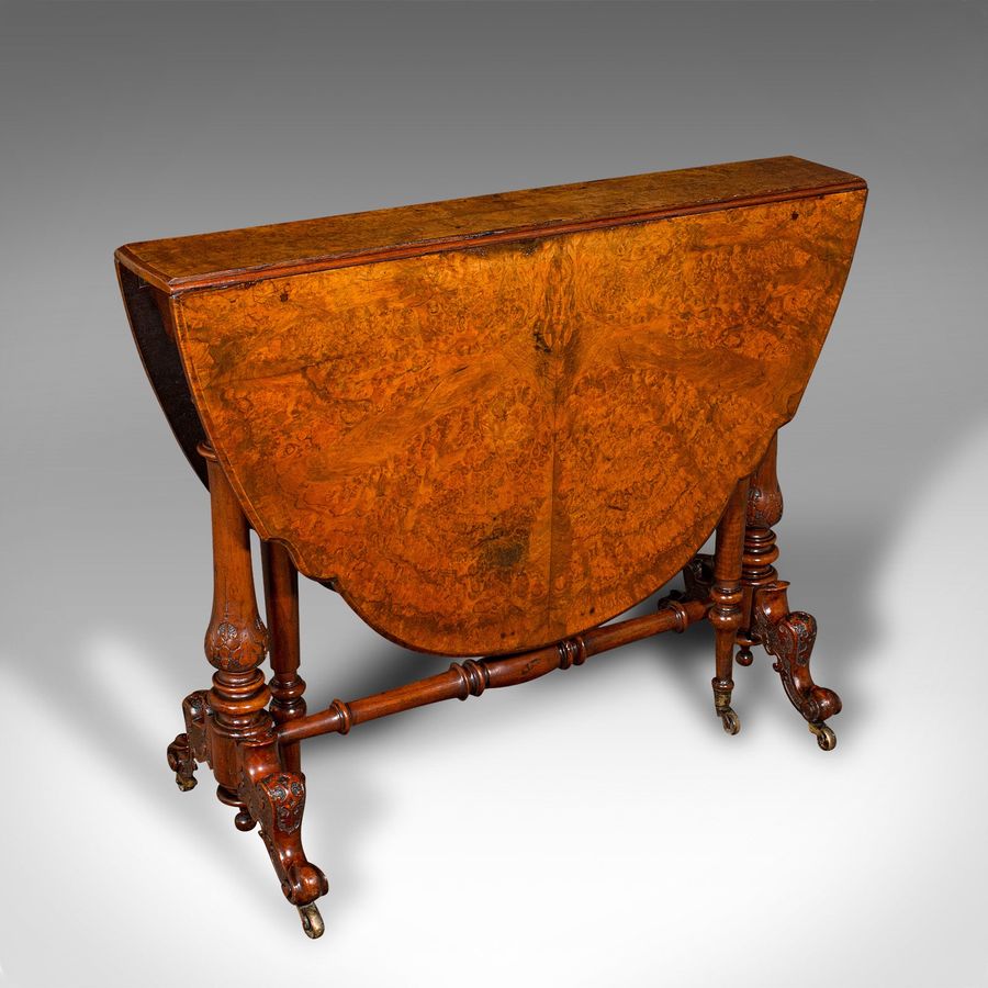 Antique Antique Sutherland Table, English, Burr Walnut, 4 Seat, Occasional, Victorian
