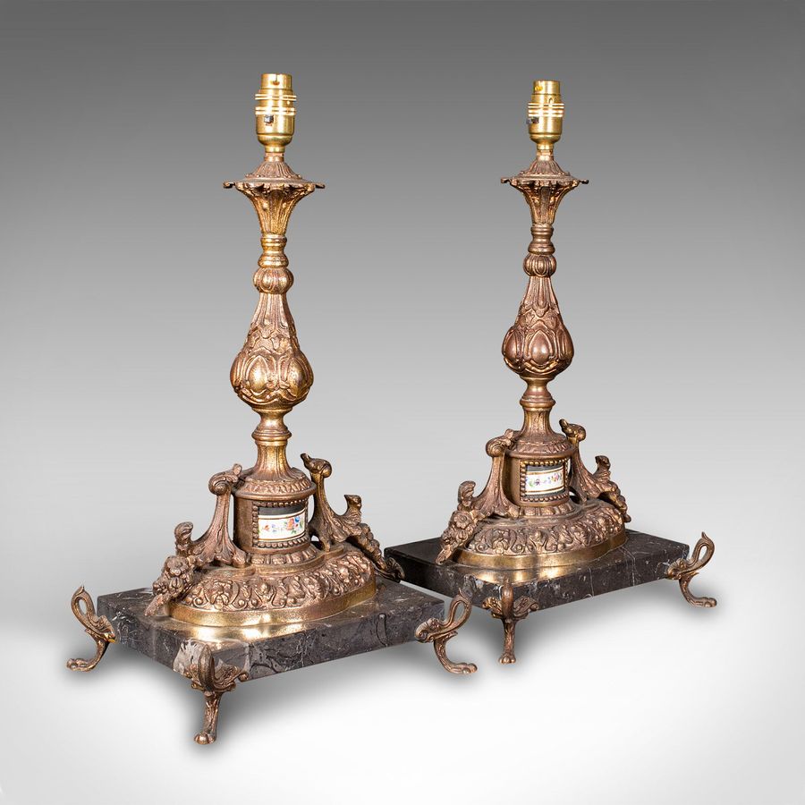 Antique Pair Of Antique Lamp Bases, French, Gilt Metal, Marble, Table ...