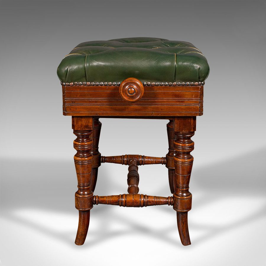 Antique Antique Piano Riser, English, Walnut, Leather, Music Recital Stool, Victorian