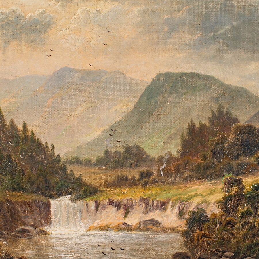 Antique Antique Landscape Painting, Original, British School, Oil On Canvas, Victorian
