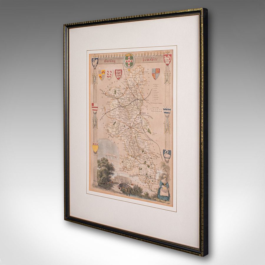 Antique Antique Lithography Map, Buckinghamshire, English, Framed Cartography, Victorian