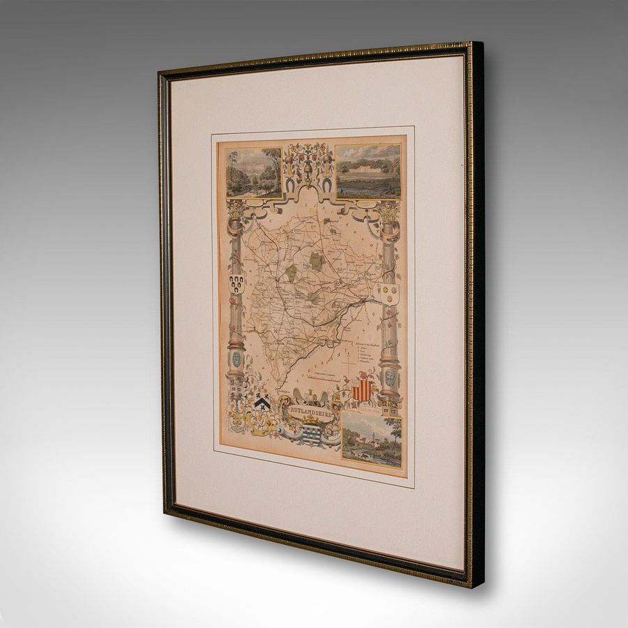 Antique Antique County Map, Rutlandshire, English, Framed, Cartography, Victorian, 1860