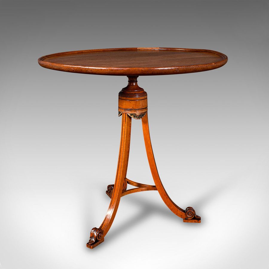 Antique Small Antique Wine Table, English, Circular, Occasional, Lamp, Tripod, Regency