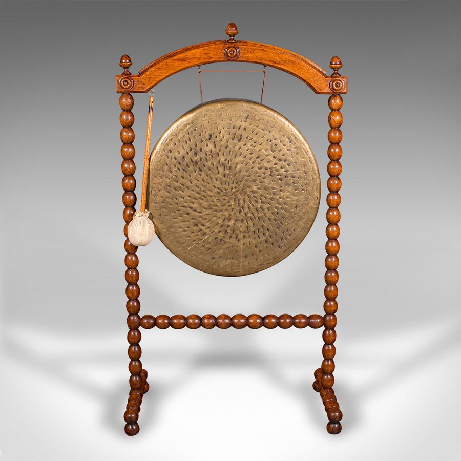 Antique Antique Country House Dinner Gong, English, Bobbin Turned Oak, Victorian, C.1890