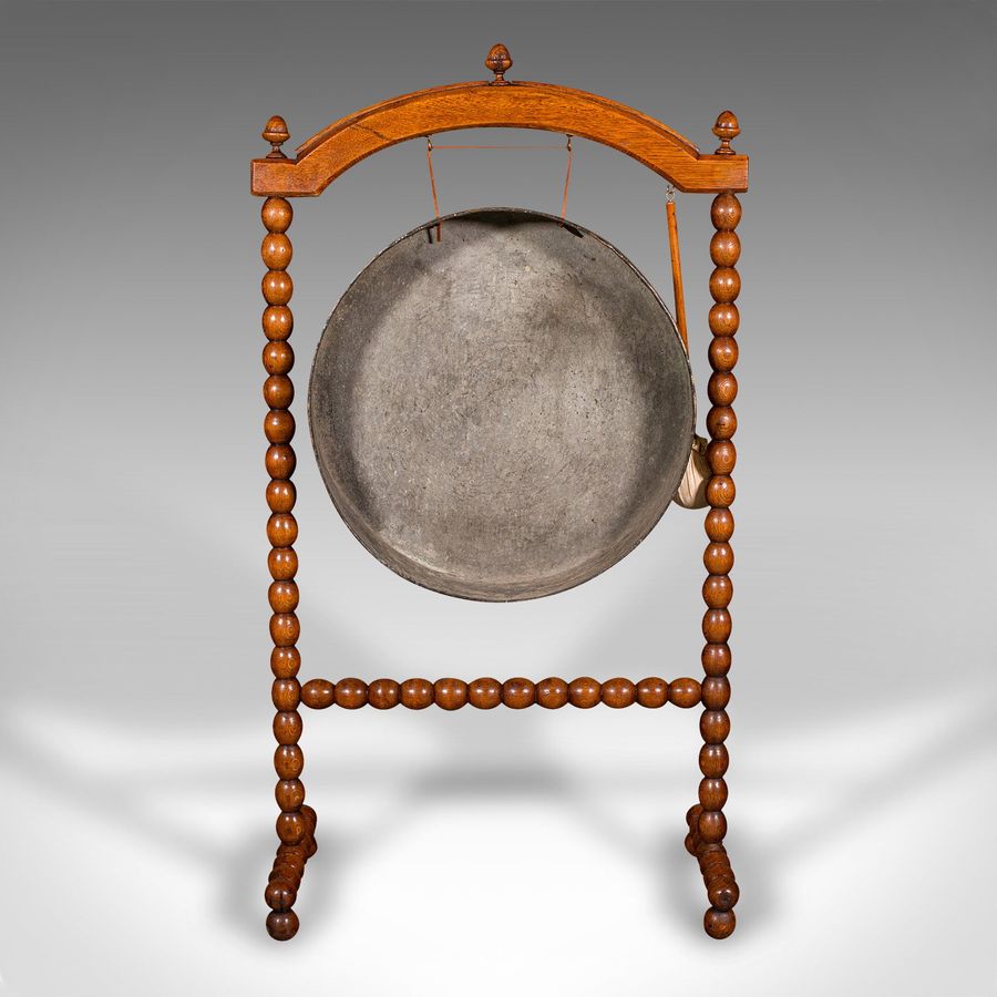 Antique Antique Country House Dinner Gong, English, Bobbin Turned Oak, Victorian, C.1890