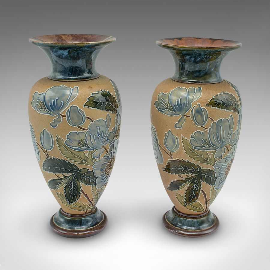 Antique Pair Of Antique Flower Vases, English, Ceramic, Display Urn, Edwardian, C.1910