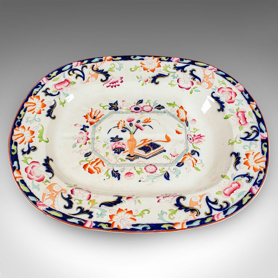 Antique Large Antique Turkey Platter, English, Ceramic, Meat Serving Dish, Victorian